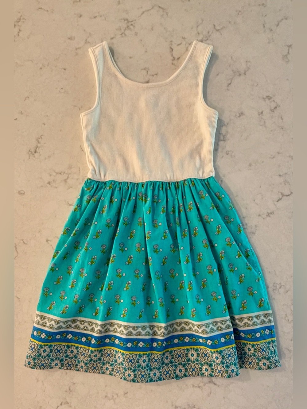 GAP Kids - Girls White Bodice Turquoise Floral Casual Dress, like NEW!